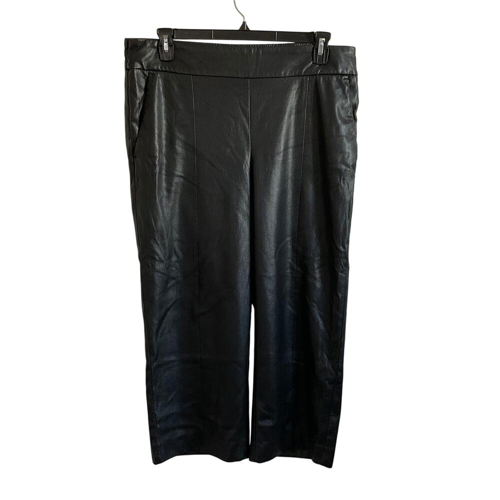Chico’s Black Faux Leather Cropped Wide Leg Pull‎ on Pants - Size 16